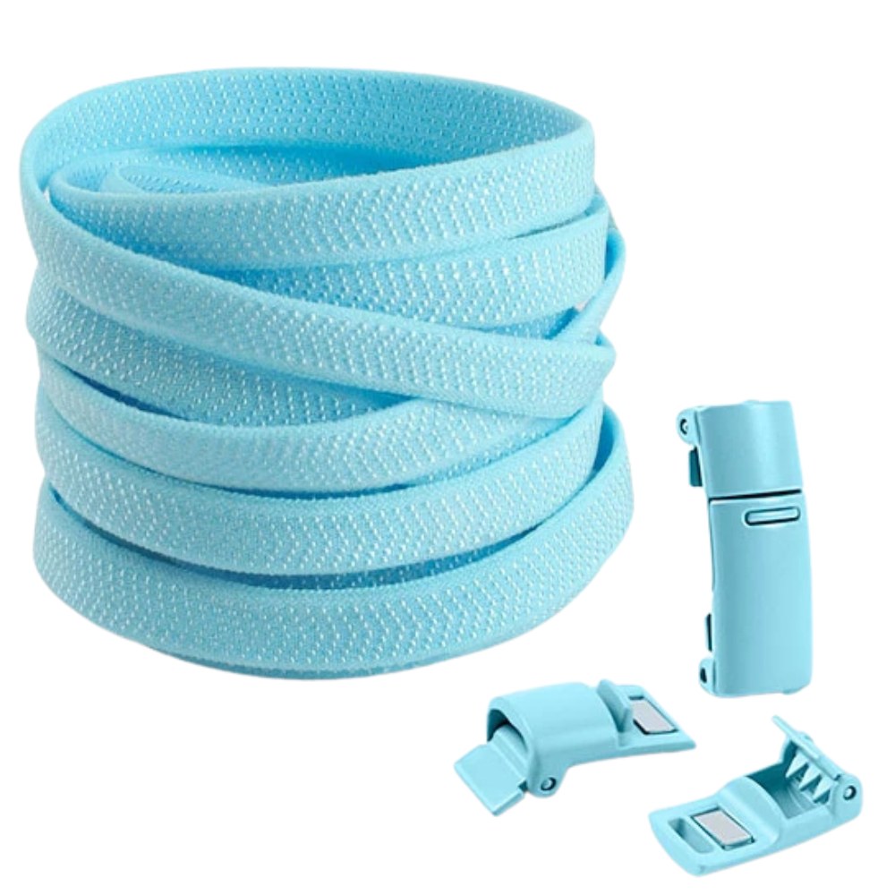 Lichtblauwe elastische veters met magneetsluiting, fris en praktisch met dagelijks comfort