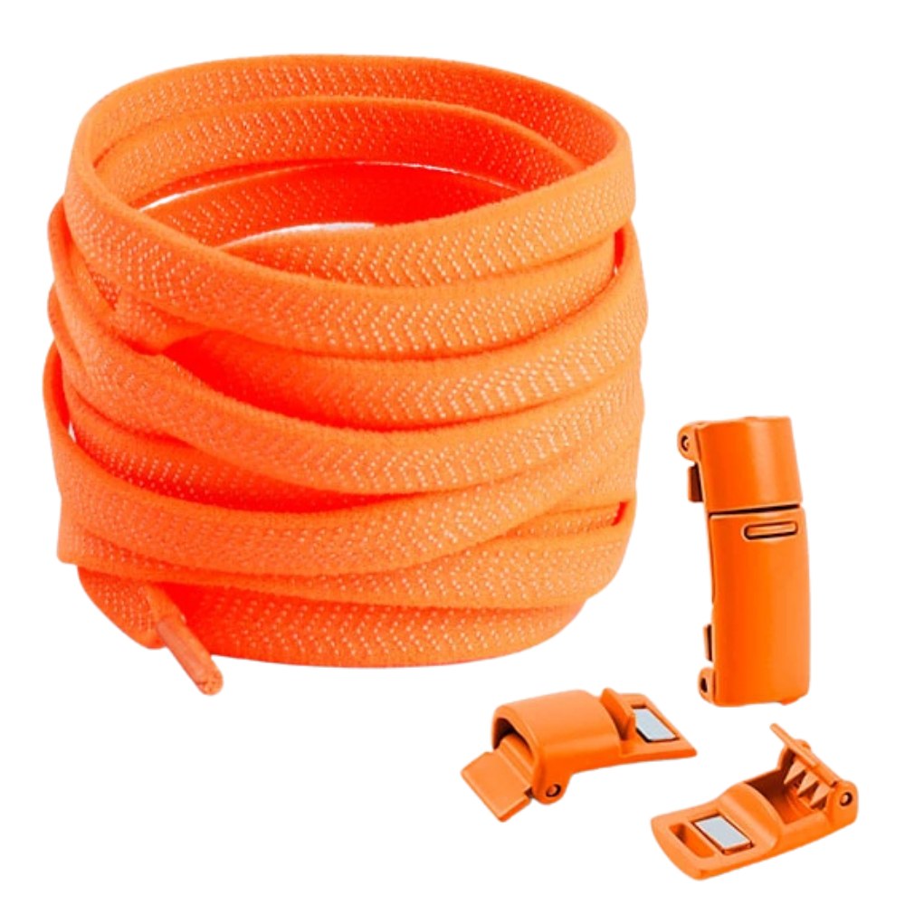 Oranje elastische veters met magneetsluiting, helder en praktisch met dagelijks comfort