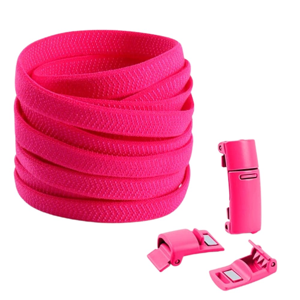 Rozerode elastische veters met magneetsluiting, vrolijk en praktisch met dagelijks comfort