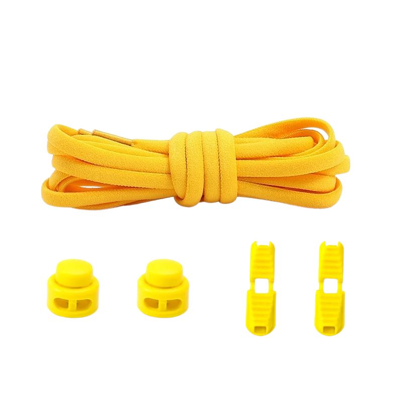 Gele ronde 5 mm elastische veters met draaicapsule sluitsysteem voor kinderen en volwassenen