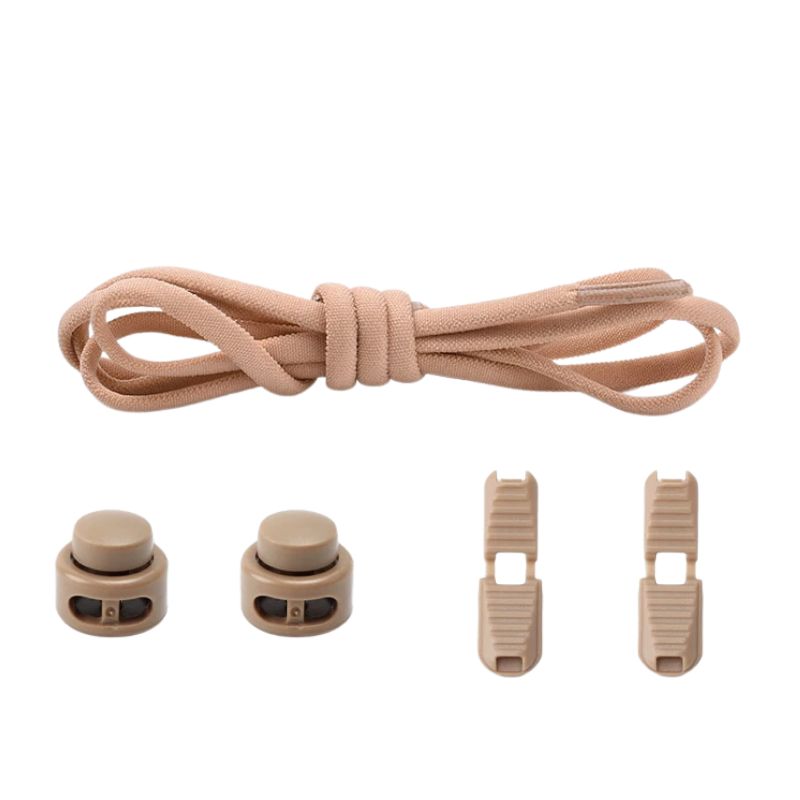 Khaki ronde 5 mm elastische veters met draaicapsule sluitsysteem voor kinderen en volwassenen