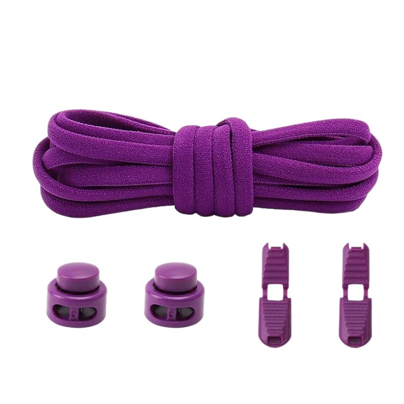 Paarse ronde 5 mm elastische veters met draaicapsule sluitsysteem voor kinderen en volwassenen