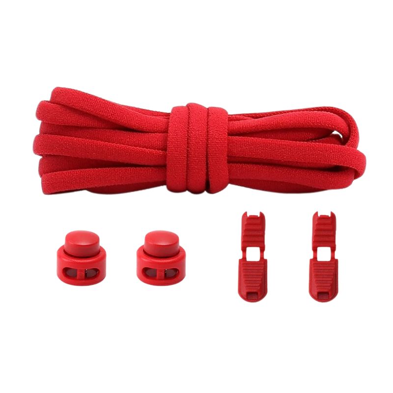 Rode ronde 5 mm elastische veters met draaicapsule sluitsysteem voor kinderen en volwassenen