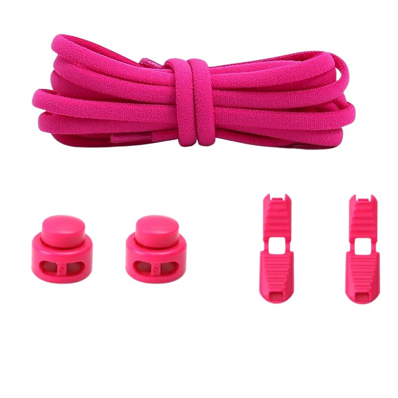 Roze ronde 5 mm elastische veters met draaicapsule sluitsysteem voor kinderen en volwassenen