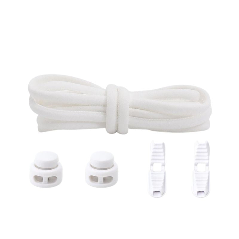 Witte ronde 5 mm elastische veters met draaicapsule sluitsysteem voor kinderen en volwassenen
