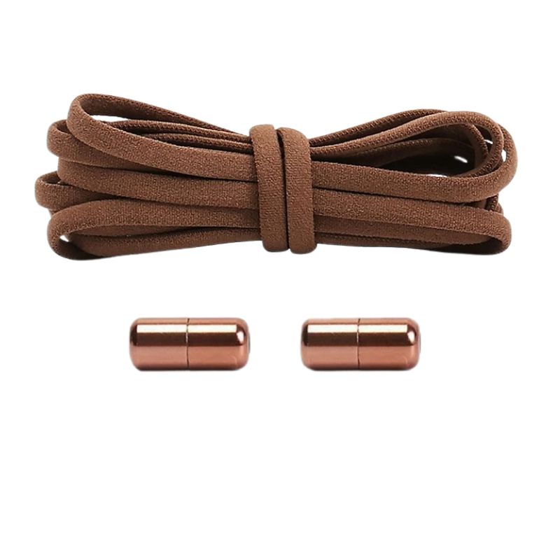 Bruine compacte 5 mm ronde elastische veters met draaicapsule sluitsysteem voor kinderen en volwassenen