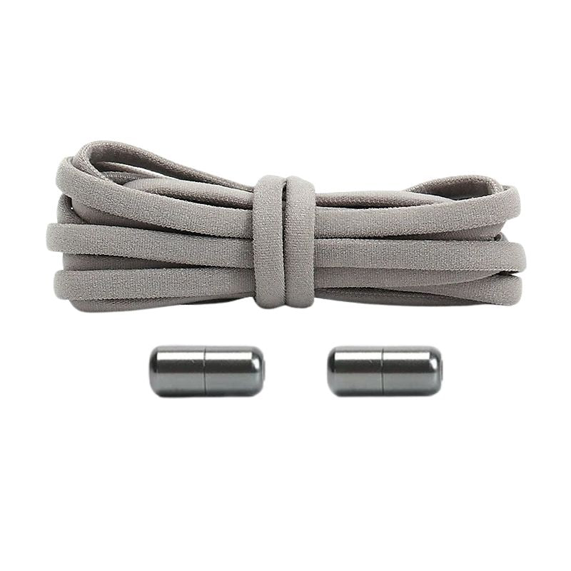 Grijze compacte 5 mm ronde elastische veters met draaicapsule sluitsysteem voor kinderen en volwassenen