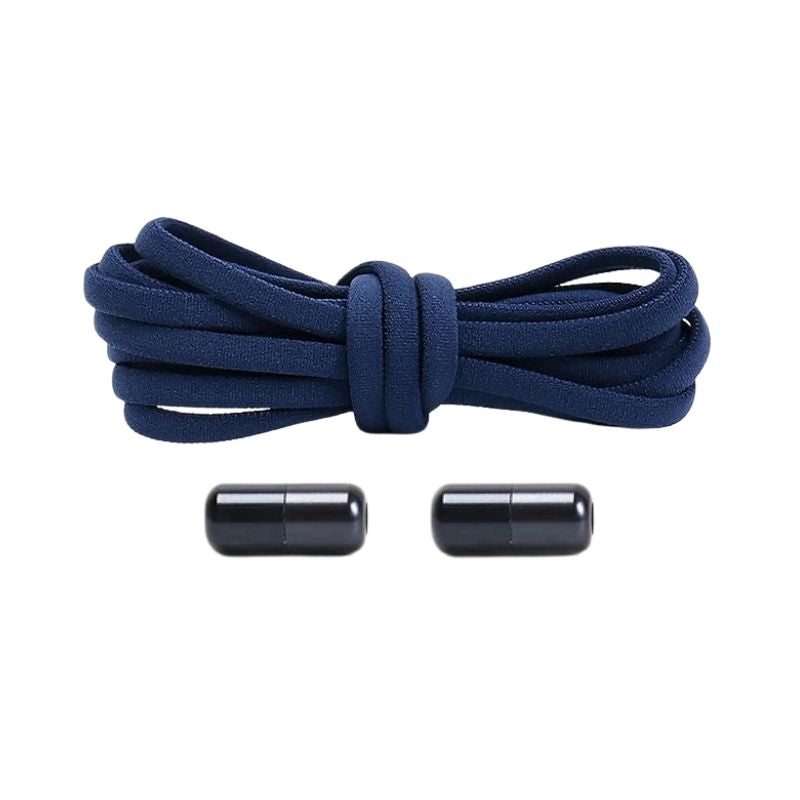 Marineblauwe compacte 5 mm ronde elastische veters met draaicapsule sluitsysteem voor kinderen en volwassenen