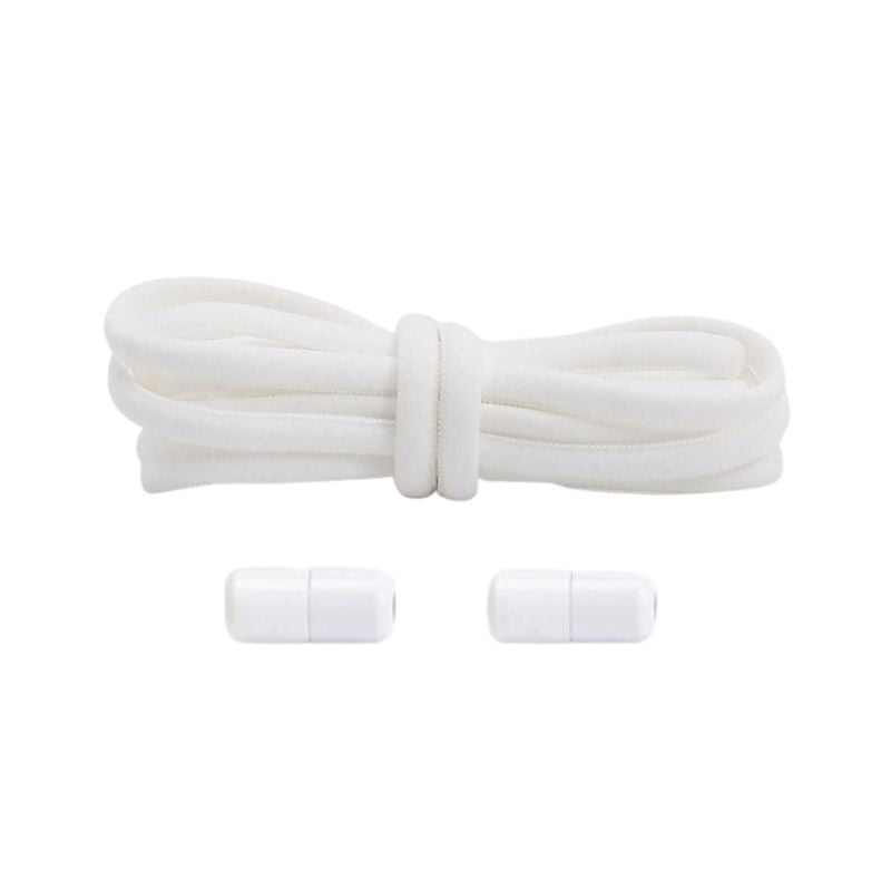 Witte compacte 5 mm ronde elastische veters met draaicapsule sluitsysteem voor kinderen en volwassenen