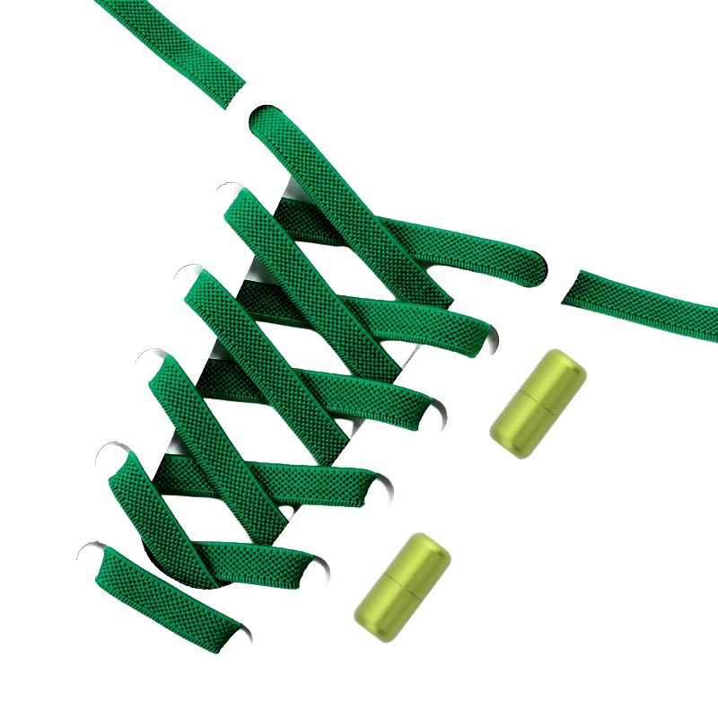 Platte 9 mm elastische veters in donkergroen met draaicapsule sluitsysteem, ideaal voor stabiliteit bij ouderen
