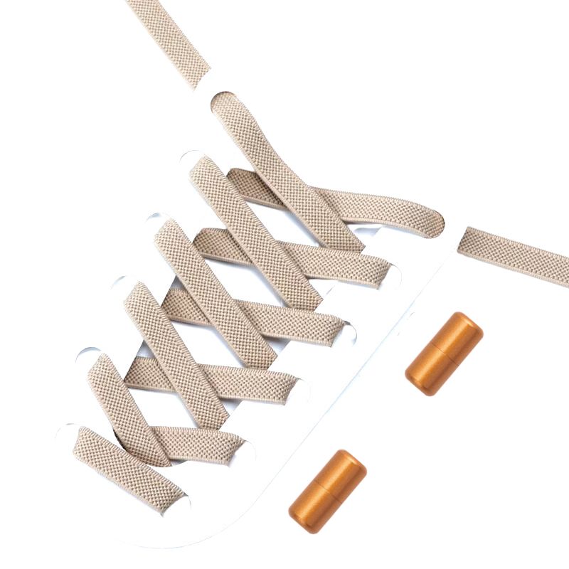Platte 9 mm elastische veters in khaki met draaicapsule sluitsysteem, veelzijdig en makkelijk te sluiten