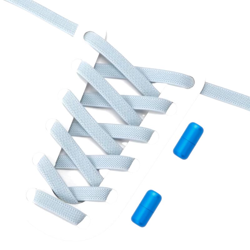 Platte 9 mm elastische veters in lichtblauw met draaicapsule sluitsysteem, extra comfortabel voor volwassen schoenen