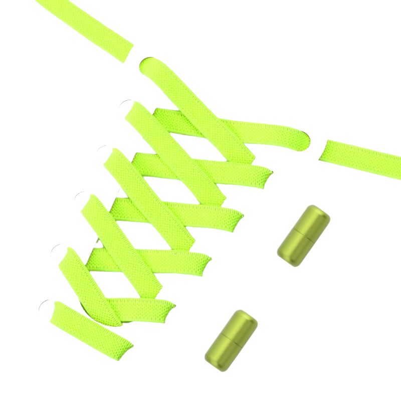 Platte 9 mm elastische veters in lichtgroen met draaicapsule sluitsysteem, ideaal voor frisse seniorenschoenen