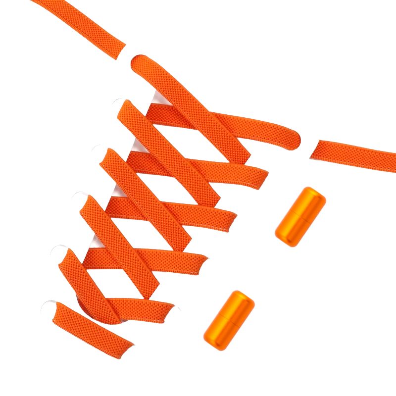 Platte 9 mm elastische veters in oranje met draaicapsule sluitsysteem, opvallend en gemakkelijk aan te passen