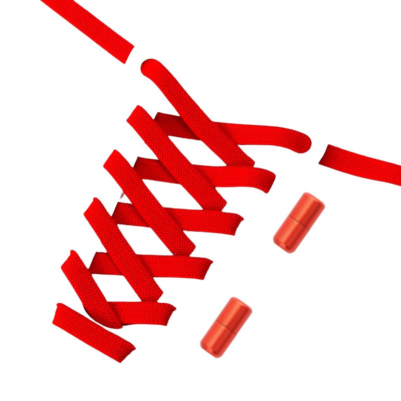 Platte 9 mm elastische veters in rood met draaicapsule sluitsysteem, voor extra zichtbaarheid bij senioren