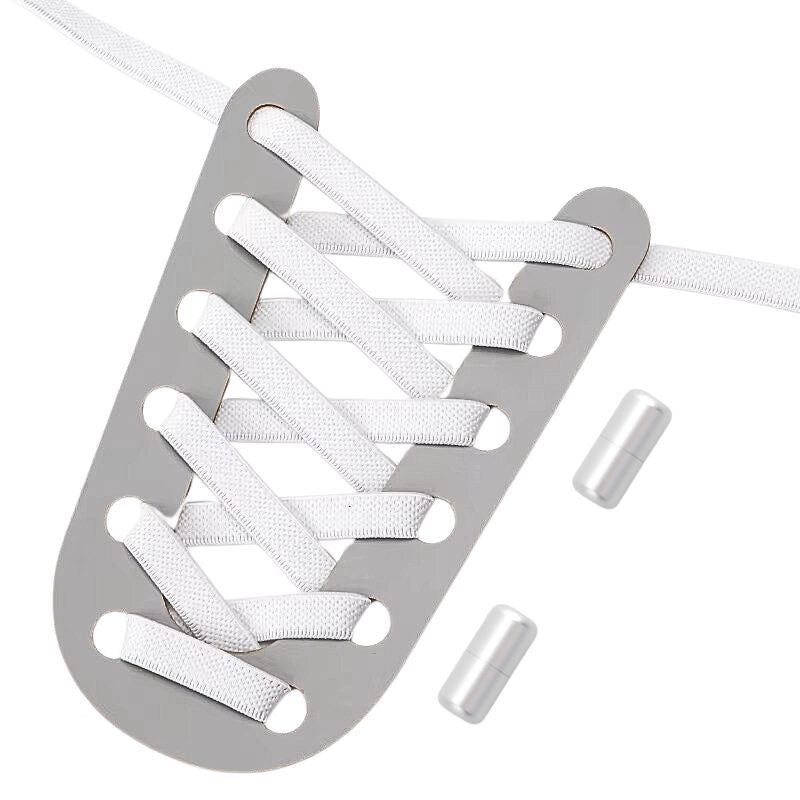 Platte 9 mm elastische veters in wit met draaicapsule sluitsysteem, eenvoudig te gebruiken voor ouderen zonder strikken