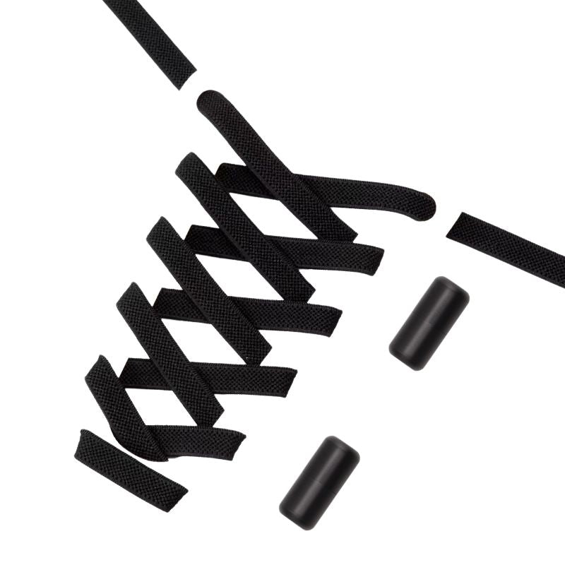 Platte 9 mm elastische veters in zwart met draaicapsule sluitsysteem, tijdloos en toegankelijk voor ouderen