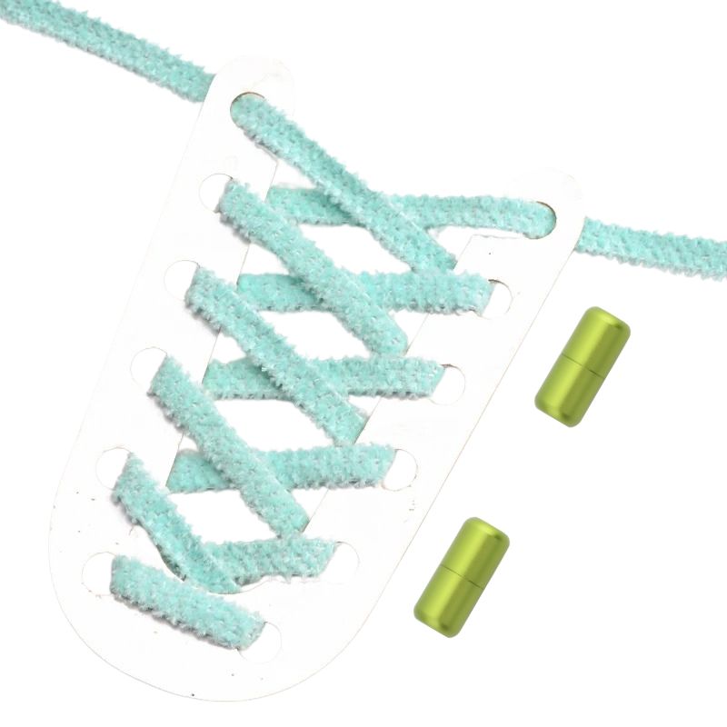 Meergroene fluffy platte elastische veters met draaicapsule sluiting voor een levendige en comfortabele pasvorm zonder strikken