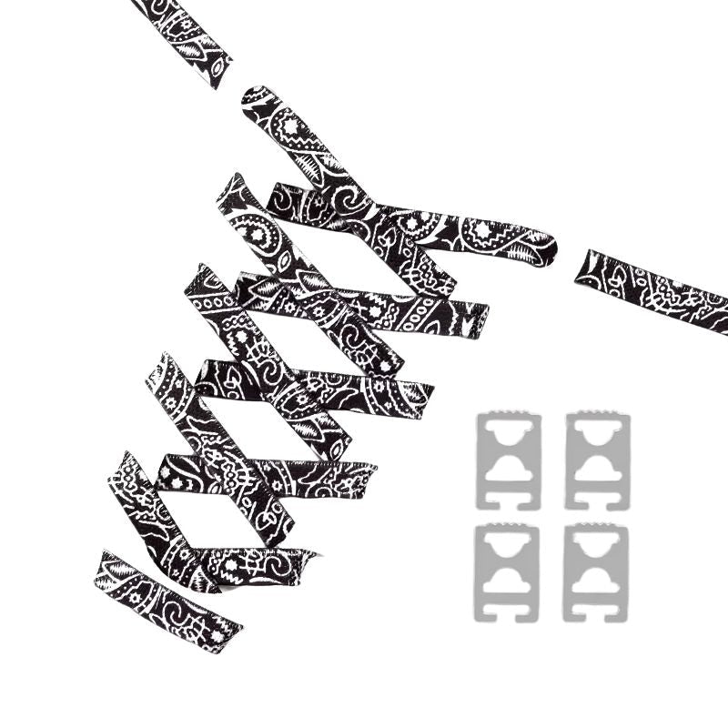 Paisley elastische veters zwart wit met clipjes voor dagelijks gebruik en sneakers