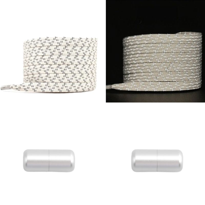 Beige platte reflecterende elastische veters met capsulesluiting voor subtiele en zichtbare schoenen
