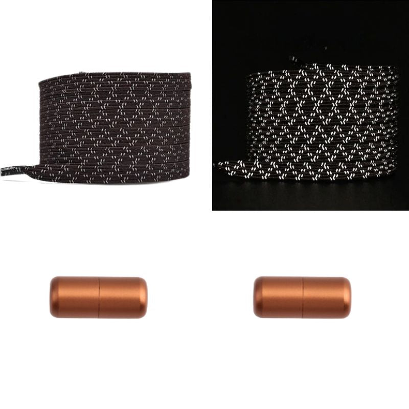 Donkerbruine platte reflecterende elastische veters met capsulesluiting voor klassieke en veilige stijl