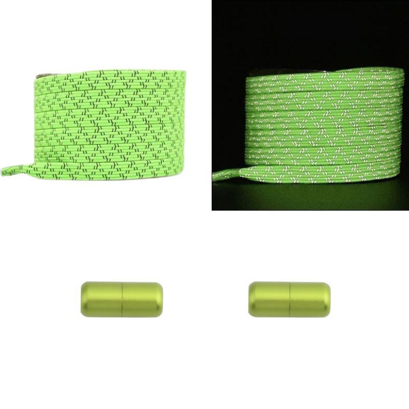 Fluorescerend groene platte reflecterende elastische veters met capsulesluiting voor optimale nachtzichtbaarheid