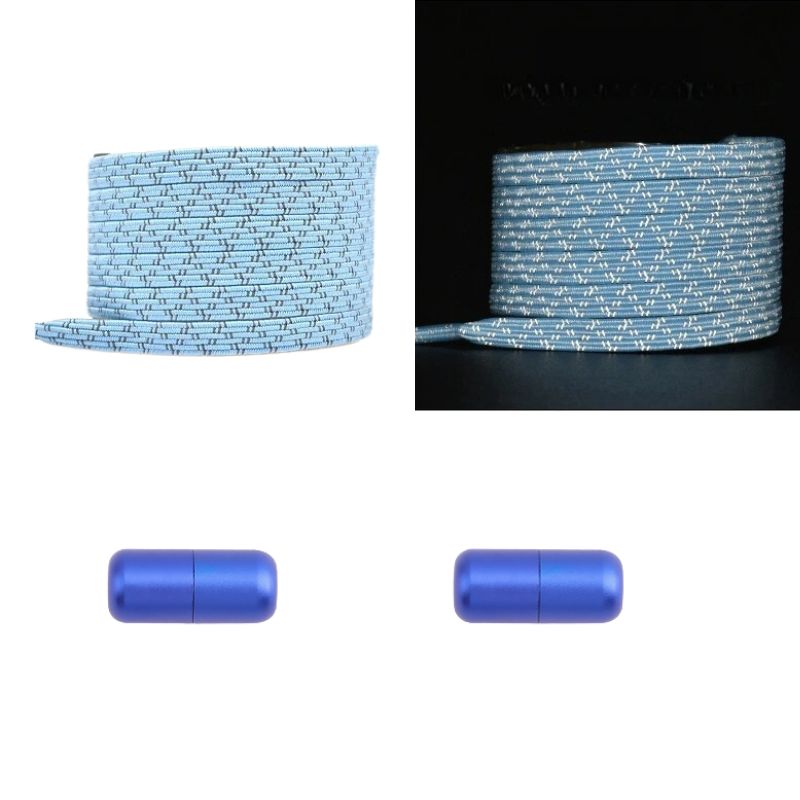 Hemelsblauwe platte reflecterende elastische veters met capsulesluiting voor frisse en functionele pasvorm