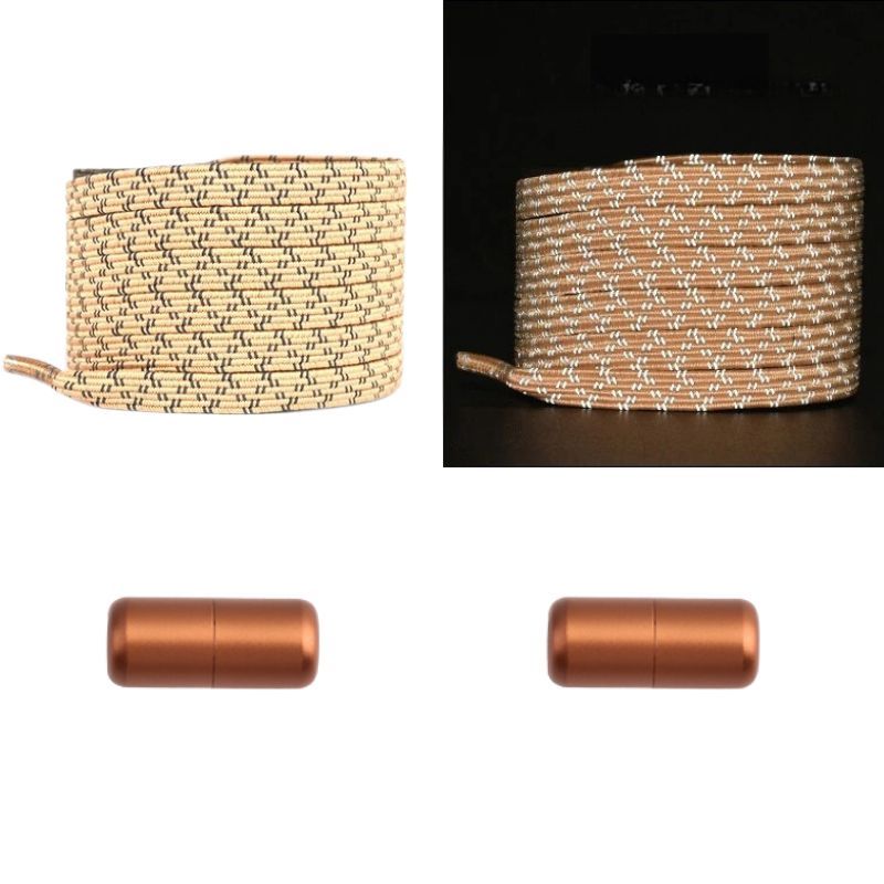 Khaki platte reflecterende elastische veters met capsulesluiting voor neutrale en zichtbare werkschoenen
