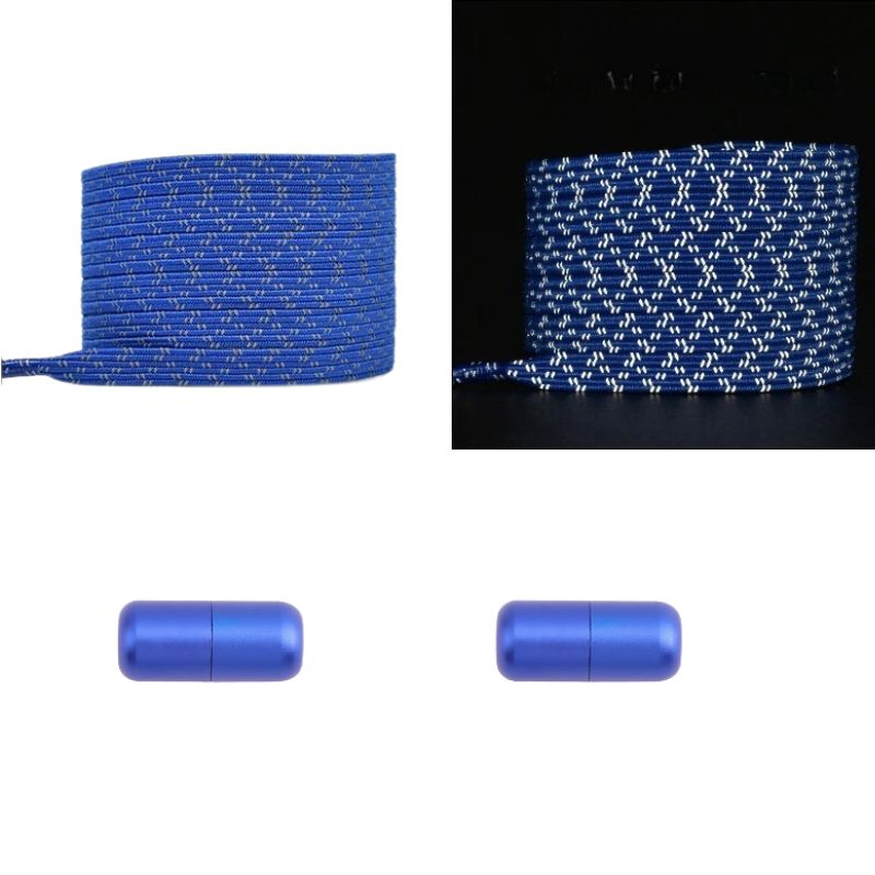 Koningsblauwe platte reflecterende elastische veters met capsulesluiting voor stijlvolle en veilige wandeling