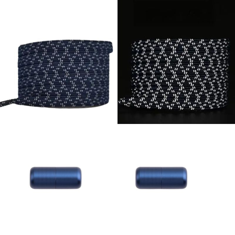 Marineblauwe platte reflecterende elastische veters met capsulesluiting voor betrouwbare pasvorm en zichtbaarheid