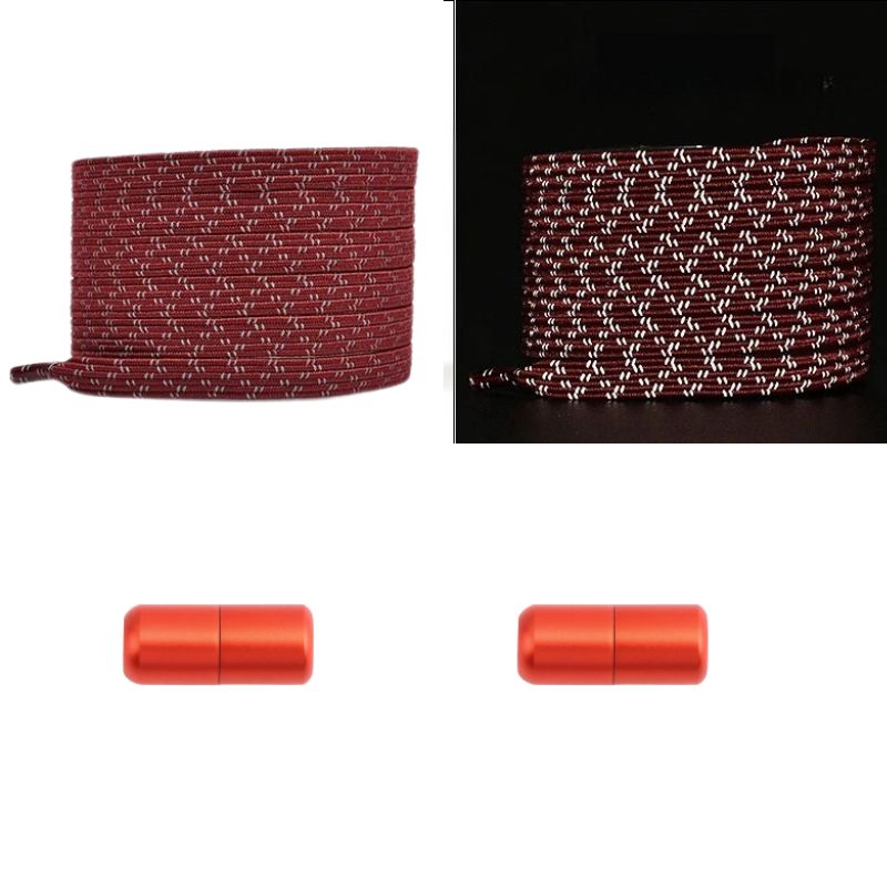 Wijnrode platte reflecterende elastische veters met capsulesluiting voor elegante en veilige avondstappen