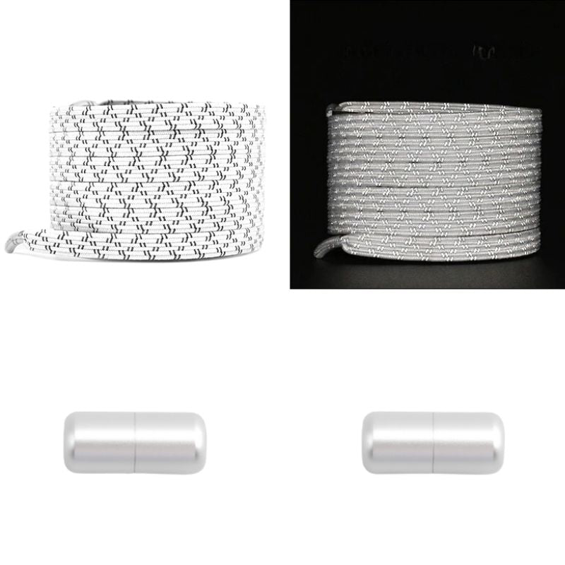 Witte platte reflecterende elastische veters met capsulesluiting voor maximale zichtbaarheid in het donker