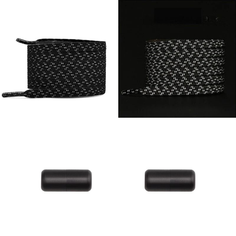 Zwarte platte reflecterende elastische veters met capsulesluiting voor tijdloze veiligheid en comfort
