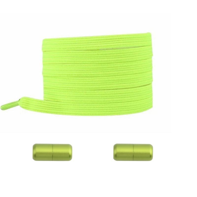 Fluorescerend groene platte elastische veters met capsulesluiting voor extra zichtbaarheid in het donker