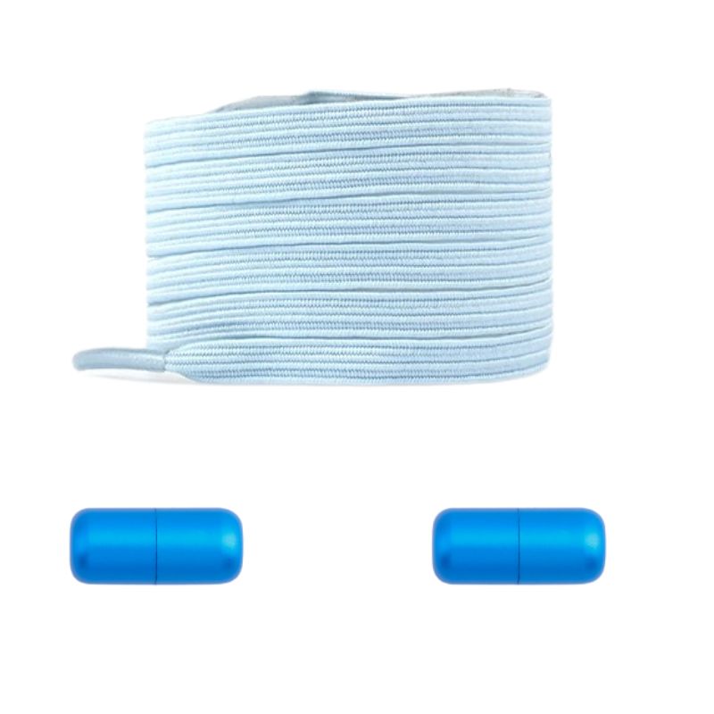 Lichtblauwe platte elastische veters met capsulesluiting voor een zachte en moderne look