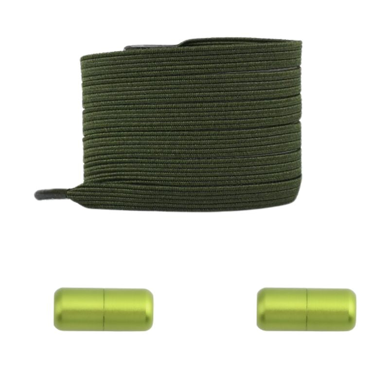 Mosgroene platte nette elastische veters met capsulesluiting voor een stevige en nette look