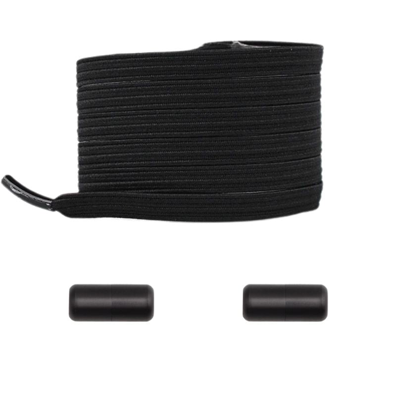 Zwarte platte elastische veters met capsulesluiting voor een tijdloze en comfortabele stijl