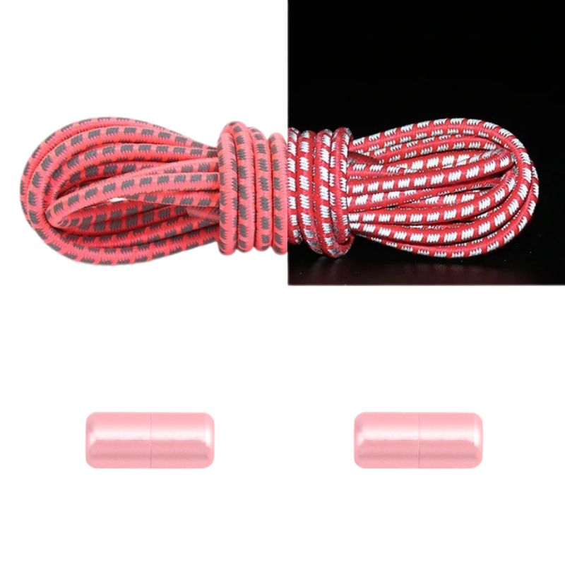 Reflecterende ronde 3 mm elastische veters fluorescerend rood met draaicapsule sluiting voor maximale zichtbaarheid
