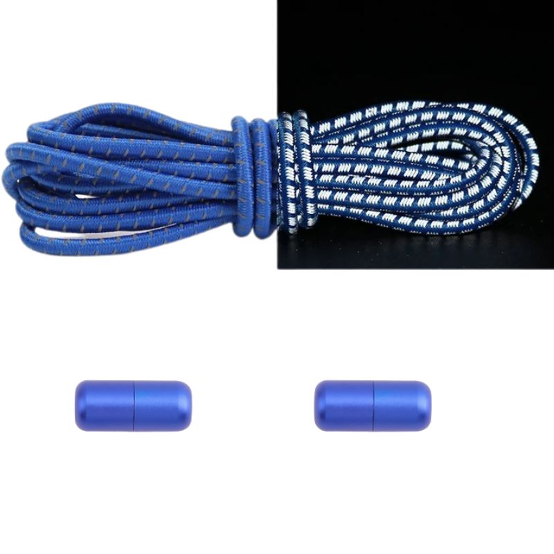 Reflecterende ronde 3 mm elastische veters koningsblauw met draaicapsule sluiting voor een stijlvolle nachtelijke run