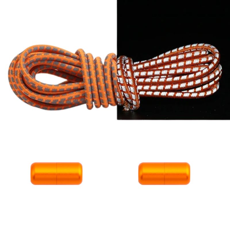 Elastische veters oranje reflecterend met draaicapsule sluiting voor opvallende sport- en hardloopschoenen