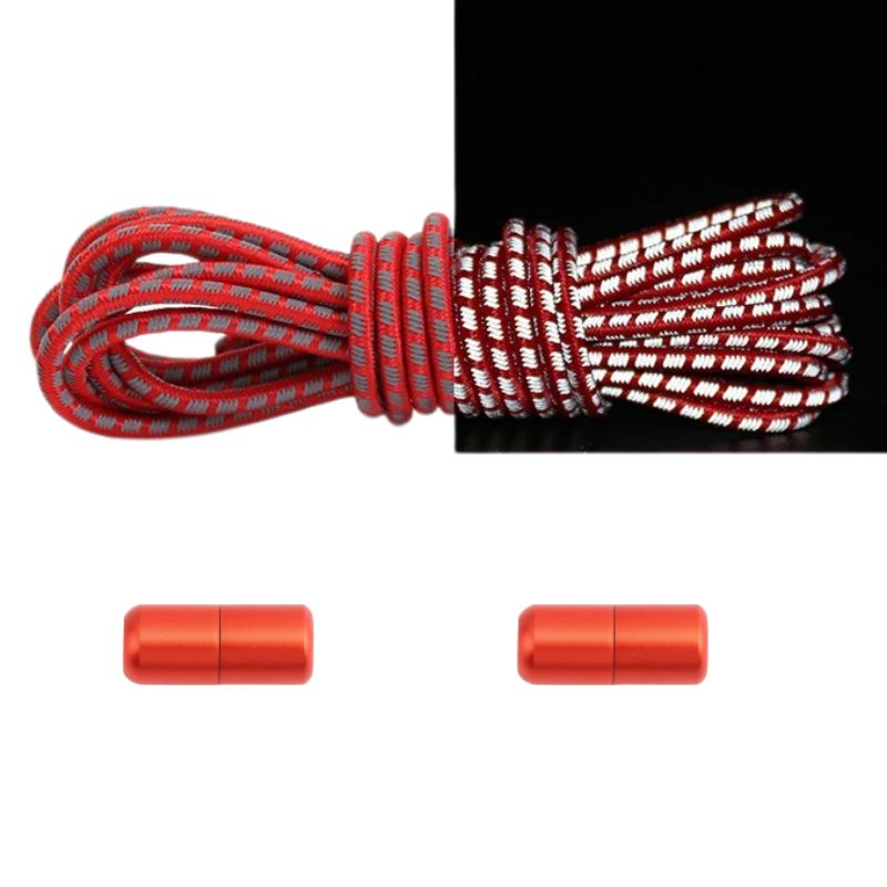 Reflecterende ronde 3 mm elastische veters rood met draaicapsule sluiting voor elk hardloopavontuur