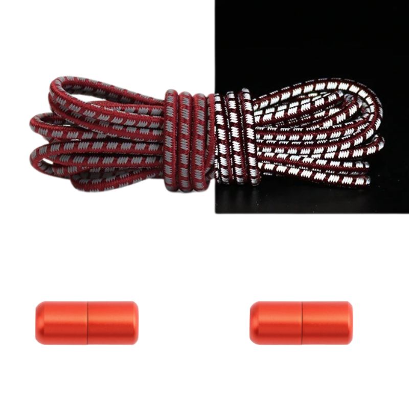 Reflecterende ronde 3 mm elastische veters wijnrood met draaicapsule sluiting voor een elegante, zichtbare stijl