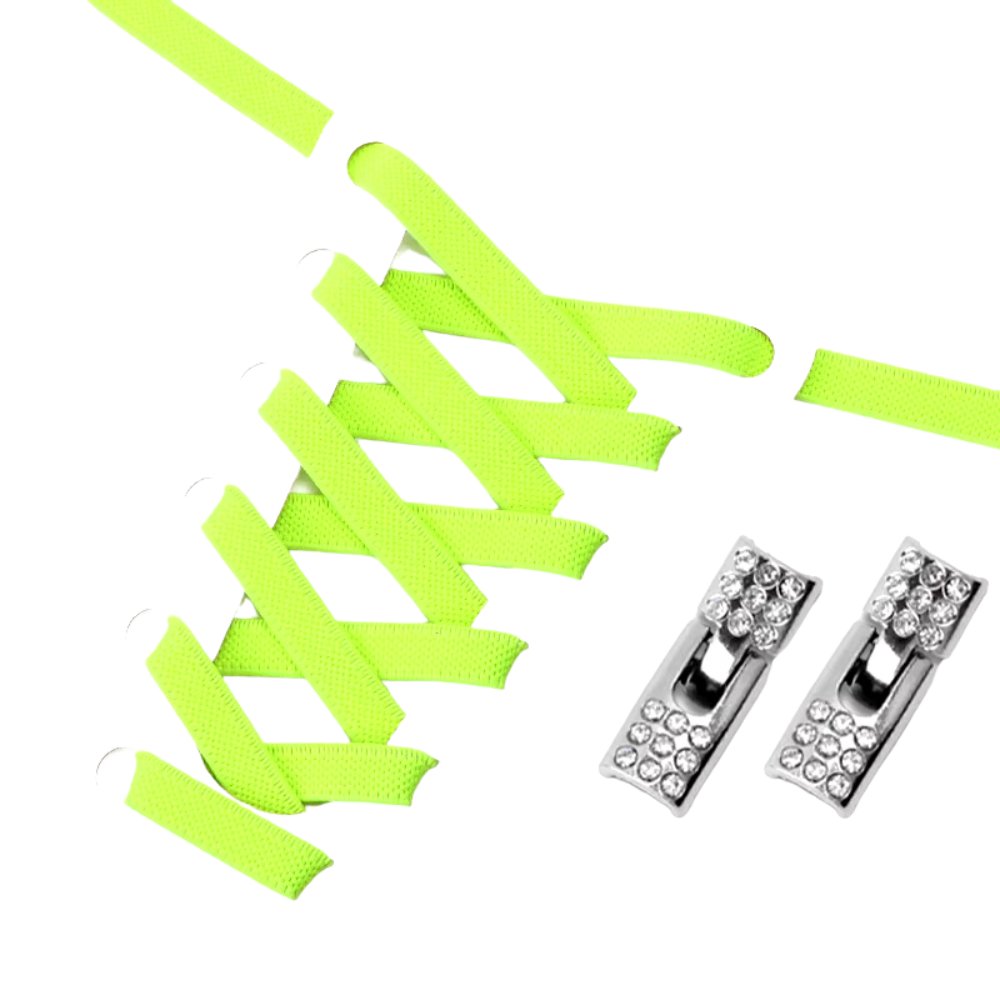 Fluorescerend groene elastische veters 9 mm met rhinestone haaksluiting voor een opvallende en sprankelende uitstraling