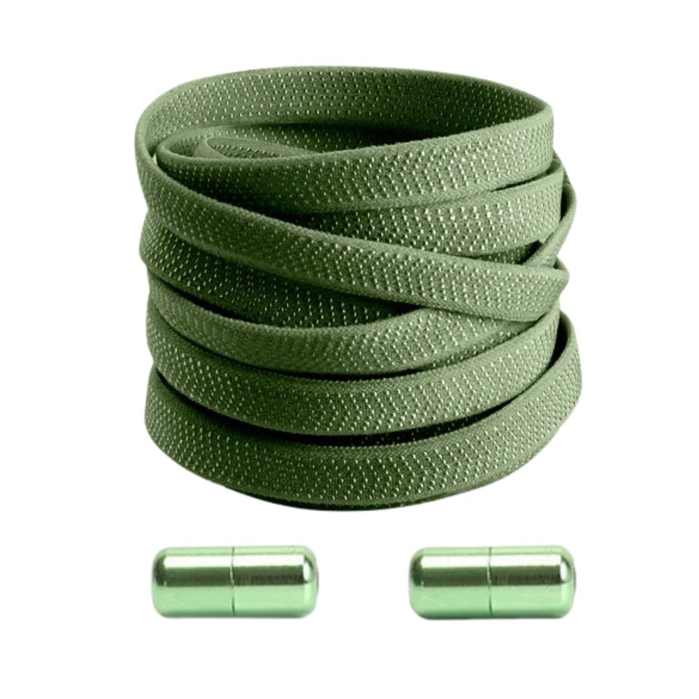 Mosgroene elastische veters met draaicapsule voor een robuuste pasvorm en extra comfort