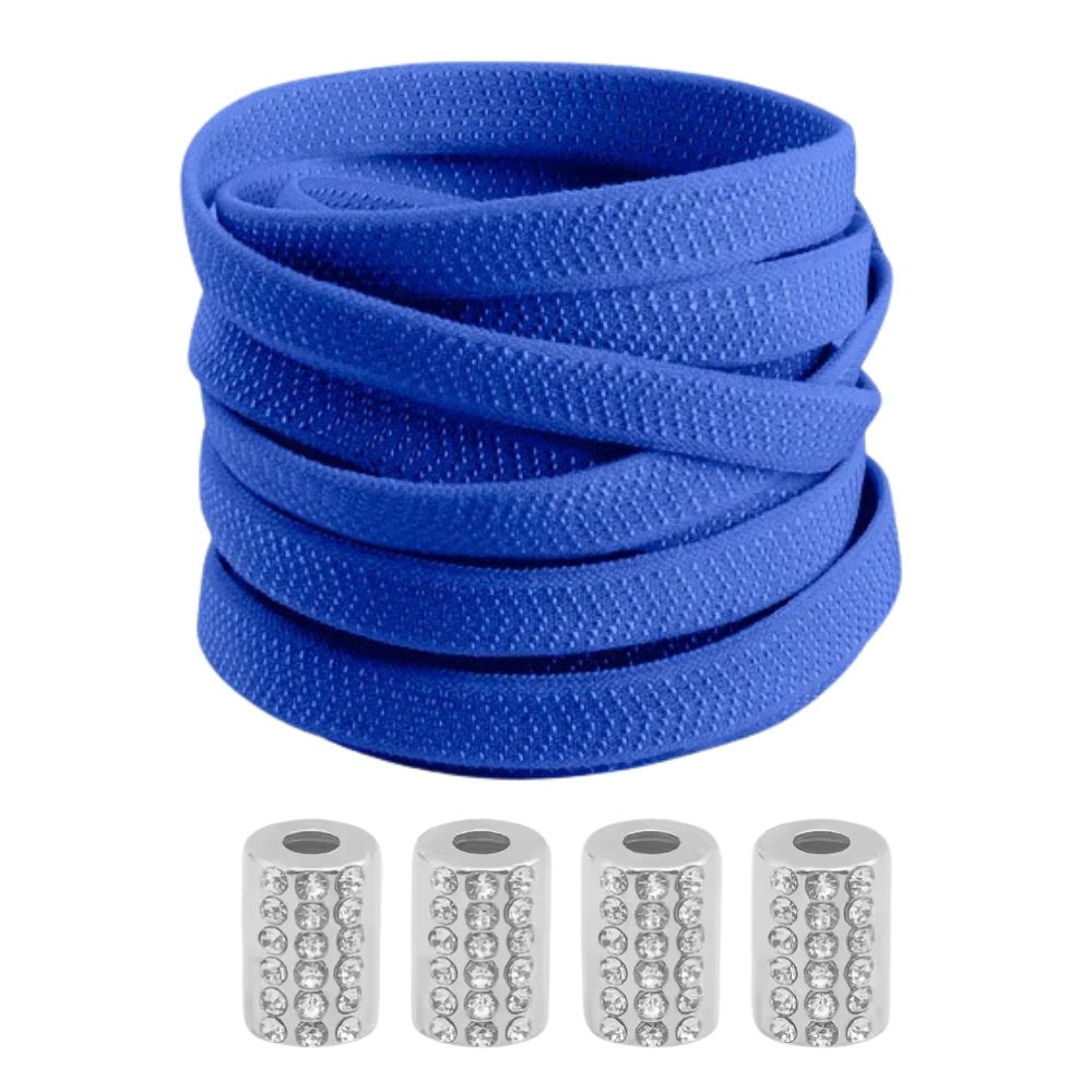 Blauwe elastische veters met ronde sluiting en accenten, stijlvol en comfortabel