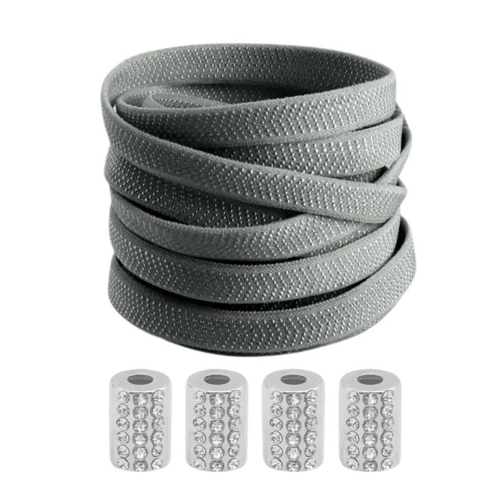Donkergrijze elastische veters met ronde sluiting en details, stijlvol en comfortabel