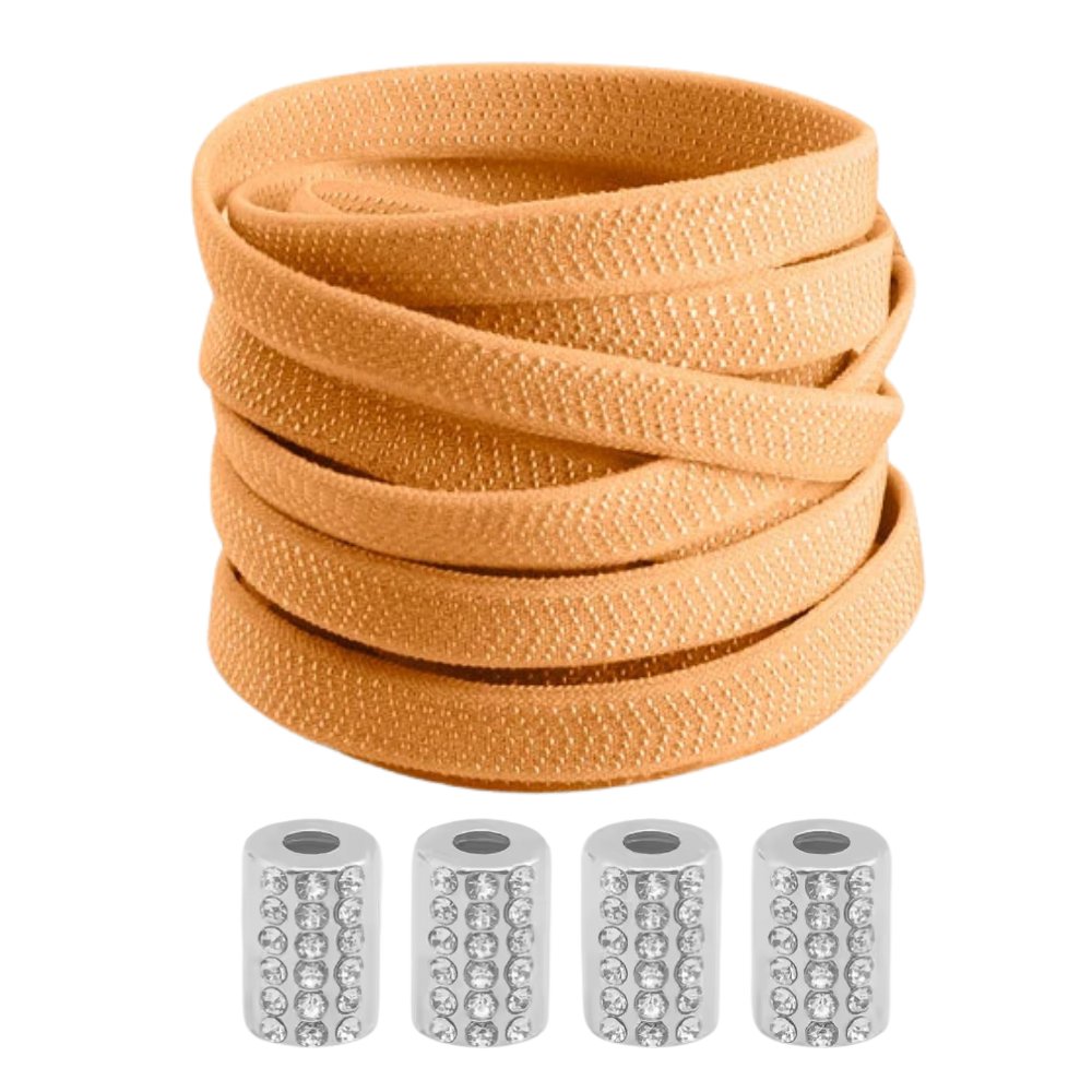 Lichtbruine elastische veters met ronde sluiting en details, stijlvol en comfortabel