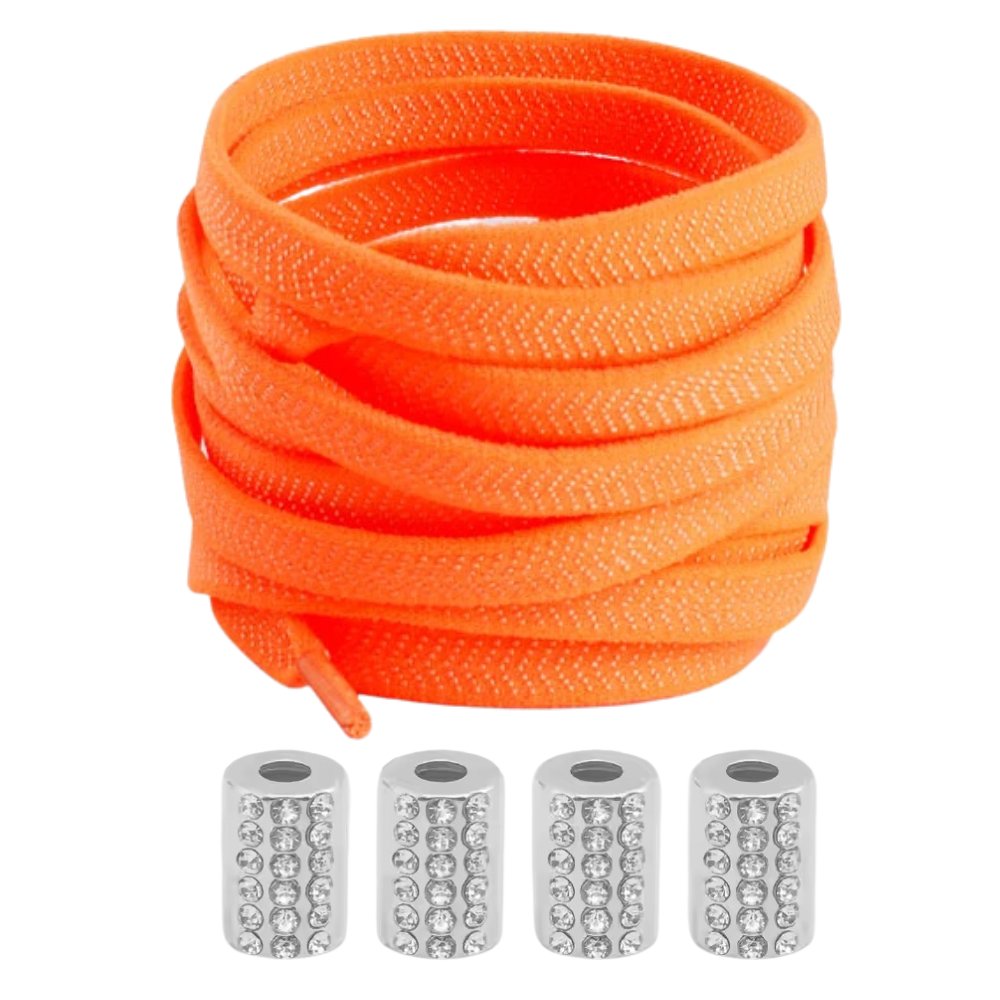 Oranje elastische veters met ronde sluiting en details, levendig en comfortabel
