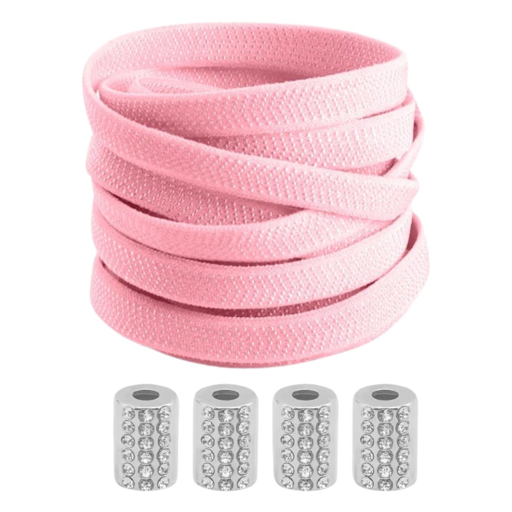 Roze elastische veters met ronde sluiting en details, stijlvol en comfortabel