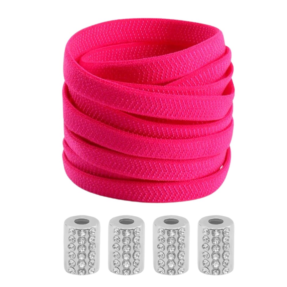 Rozerode elastische veters met ronde sluiting en details, stijlvol en comfortabel